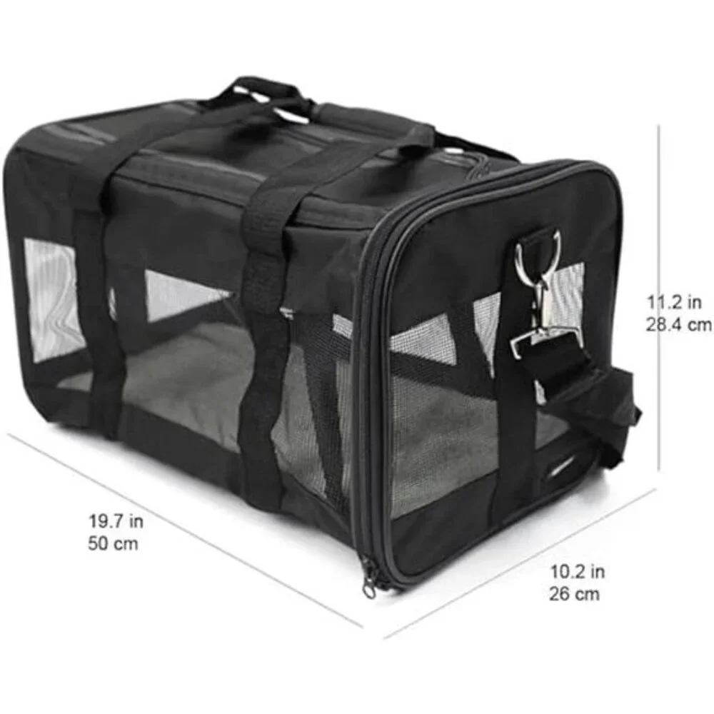 Soft-Sided Mesh Pet Travel Carrier for Cat,Dog,Large,Black,19.7x10.2x11.2 inches